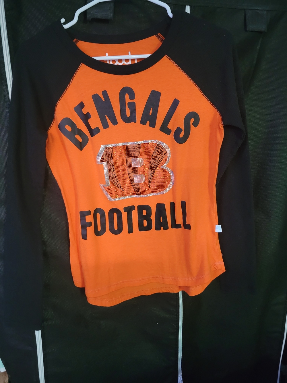 Bengals Diamomd Football Womens Long-Sleeve Raglan Shirt - Orange/Black